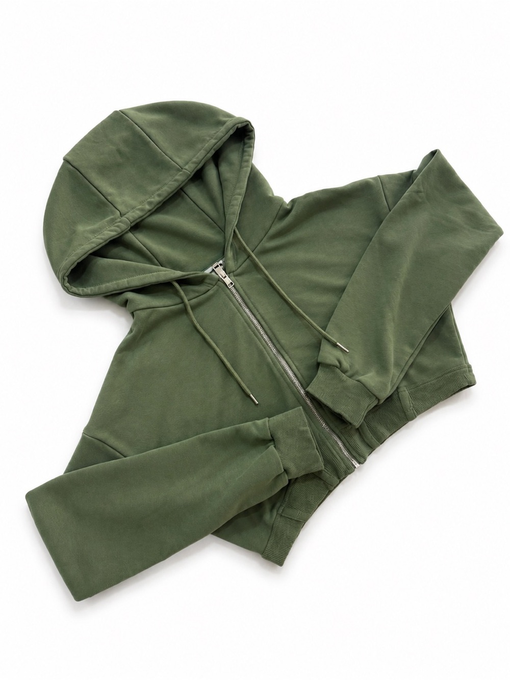 Fashion Nova Olive Green Cropped Hoodie Jacket